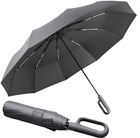 Regenschirm groß, 10 Rippen,Sturmfest –Automatisches Öffnen/Schließen, Golf Umbrella, Freien UV Schutz Faltender Sonnenschirm Taschenschirm UPF 50, Karabinergriff für Herren und Damen