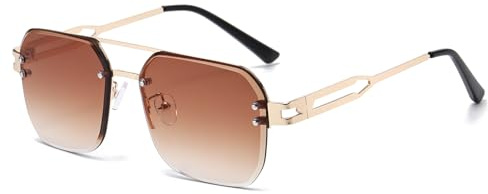 Long Keeper Pilot Lunettes de soleil carrées sans monture pour homme et femme - Double pont - En métal teinté - Protection UV400 - Nuances vintage