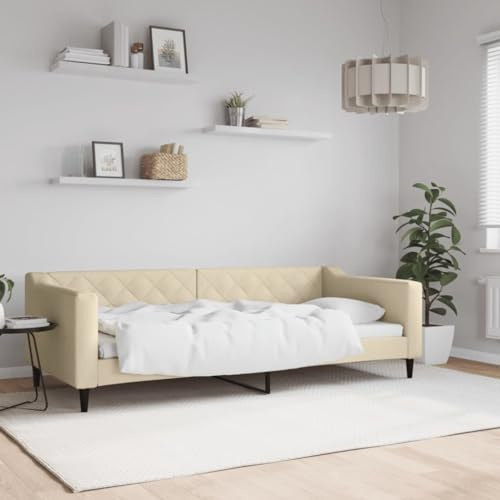 Runheo Tagesbett Creme 90x200 cm, Stoffbezug, Robustes Metallgestell, vielseitiges Schlafsofa für Gästezimmer, modernes Design, bequemes Polster
