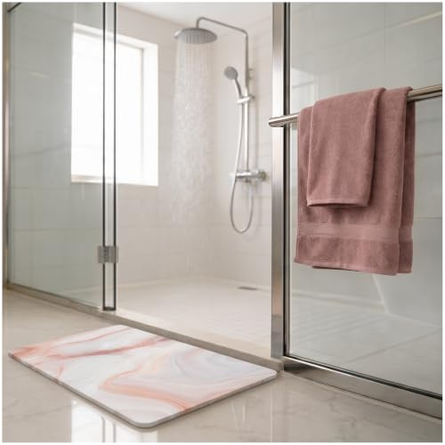 Alfombra Diatomita Baño de Secado Rápido – Alfombrilla Diatomíta Ultra Absorbente De Piedra Natural – Alfombra Baño Diatomita Antideslizante, Seca al Instante Para Ducha, Bañera y Baño (Rose Onyx)