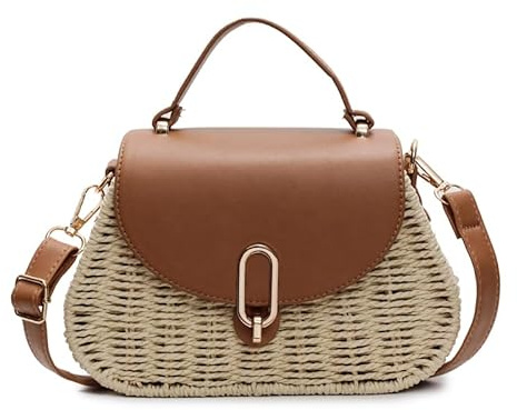 ZoraYorce Korbtasche, Geflochtene Tasche Damen Stroh Umhängetaschen für Damen Mädchen Sommer Bag Boho Korbtasche Geflochten mit Schulterriemen Mode Polygonale Gewebte Strandtasche