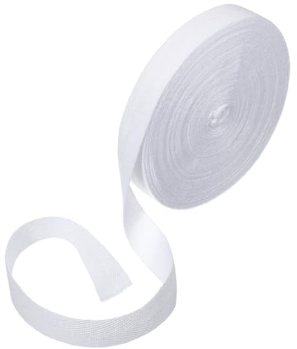 DOPENSPI 20mm x 20m Einfach Gefaltetes Schrägband, Bänder zum Basteln Fischgräten Webbing Weißes Baumwoll Schrägband Schrägbänder zum Nähen Paspelieren, Säumen Binden Basteln