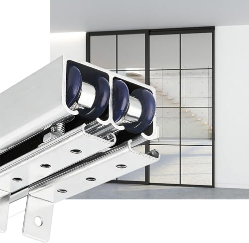 Sliding Wardrobe Door Kit Top Hung with Sliding Door Rail Double Track and Hardware System Kit - Invisible Trackless, Smooth and Quiet Push and Pull for Bedroom Living Room