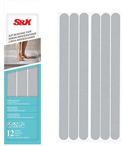 S&X Anti Slip Bath Stickers, 2cm x 28cm,12 PCS Non Slip Strips for Stairs, Steps (Grey)