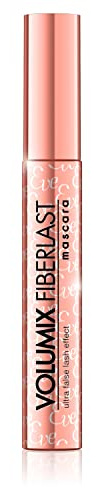 Eveline Cosmetics Volumix Fiberlast Volumizing & Lengthening Mascara - Unique Silicone Brush Design for Dramatic Eye Look, Rose Gold Packaging, 10 ML