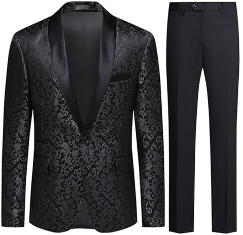 Allthemen Abito da Uomo in 2 Pezzi Slim Fit Jacquard Tuxedo per la Laurea della Festa Nuziale Nero M