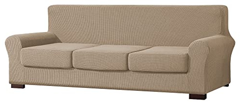 EBETA E Sofahusse Sofabezug mit 3 Separatem Sitzkissenbezug Stretch Couchbezug Elastischer Stretchhusse für Sofa (Sand, 3 Sitzer)