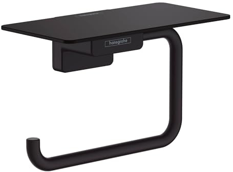 hansgrohe AddStoris - Toilettenpapierhalter mit Ablage, Klopapierhalter für Wandmontage, Klorollenhalter, verdeckte Befestigung, Badezimmer Zubehör, Mattschwarz, 41772670
