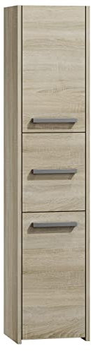 ADGO S43 Armoire de Salle de Bain, 30 x 40 x 170 cm, Haute, étagère, Meuble Rabattable et verrouillable, étroite, autoportante, chêne Sonoma