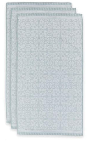 Pip Studio Tile de Pip Light Blue 55x100 Set a3: 3X 100% Baumwolle, Fliesenmuster, Zweifarbiger Streifen, 55x100 cm, Modern, Hellblau