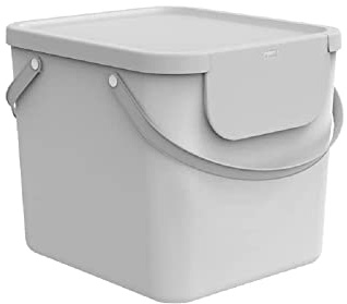 Rotho Albula Abfallbehälter 50l mit Deckel, als Schwing- oder Klappdeckel verwendbar, Kunststoff (PP recycelt), weiss, 40l (40.0 x 35.8 x 34.0 cm), Nicht zutreffend | Wäschekorb mit Deckel, zwei Griffen, stapelbar, Deckel auch gestapelt zu öffnen, 9 Aufkleber, recycelter Kunststoff