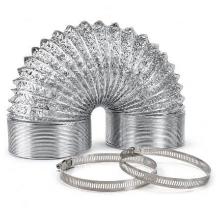 Fantronix 125mm x 3m Flexible Aluminium Ducting with Jubilee Clips | Ideal for Extractor Fans, Cooker Hoods, Tumble dryers and Ventilation Systems