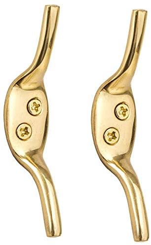 SISI UK Massives Messing 7,6 cm Kleat Haken 2 Stück Blind Klampe Haken Vorhang Klammern Haken Blind Kordel Haken Bootsseil Wäscheleine Kordel Stollenhaken Schwerlast Metall Anhänger Seil Raffhalter