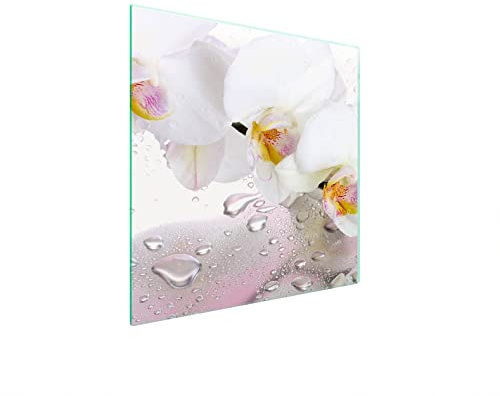 DarHuas Herdabdeckplatte 50x52 cm 1-teilig Ceranfeldabdeckung Induktion Herdschutz Spritzschutz Glasplatte Deko Schneidebrett, Orchidee Weiß