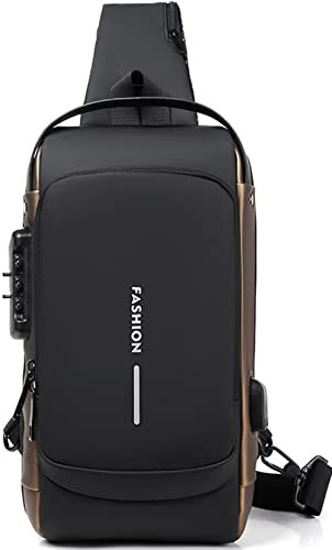 Hjkiopc Sac à Dos à Une Bandoulière pour Hommes,Antivol Poitrine Affaires Sacs de Bandoulière Sacoche Impermeable Sac d'Epaule pour Homme Femmes pour Randonnée Voyager (Noir Brun)