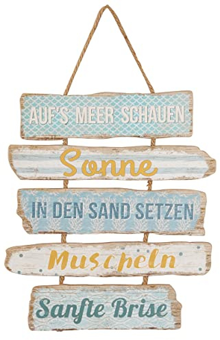Schild -Auf´s Meer schauen zum Hängen Holz Tafel Wand-Deko H=40 cm + 13 cm Hänger Motiv 12