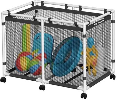 POOL FELLOWS Pool Storage Bin, 142 Gallons, Holder for Noodles, Toys, Floats, Towels, Mesh Organizer for Swimming Equipments, Basic Plus Style | 142 Gallon Capacity, Pool Toys, Floats & Towels Organizer, UV Resistant Mesh, Holds Up to 110 lbs, Pool Garden & Patio Use