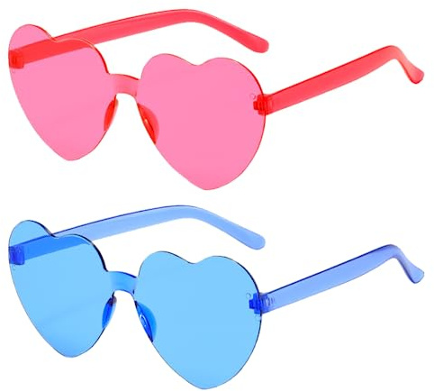 Meleager Occhiali a Cuore Senza Montatura, Occhiali da Sole a Cuore Rosa e Blu, 2 Pezzi Occhiali a Forma di Cuore, Occhiali da Sole Vintage '70, Protezione UV400, per Feste Matrimoni Halloween