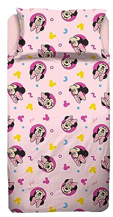 Minnie, Lenzuolo Letto Singolo, Completo Letto, Lenzuolo Sopra, Lenzuolo Con Angoli, Federa, Rosa, Disney, 100% Cotone, Prodotto Ufficiale