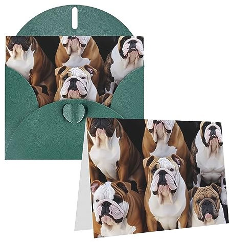 Grußkarten Englische Bulldoggen bedruckte Dankeskarten mit Umschlägen Happy Birthday Karte für alle Anlässe Geburtstag Dankeschön, Hochzeit und mehr, 10 x 15 cm