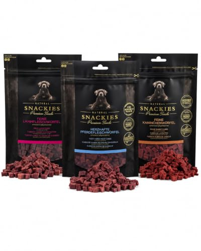 SNACKIES Schnupperset Training 3er Pack (à 80) Pferd, Lamm, Kaninchen - Premium Snacks für Hunde ohne Zusatz von Getreide, Zucker, Farb-, Aroma- und Konservierungsstoffe, Hunde-Leckerli