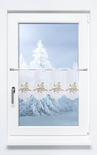 Plauener Spitze Scheibengardine Weihnachtsrose (Bx H) 114.10cm * 30cm Rot/Mehrfarbig