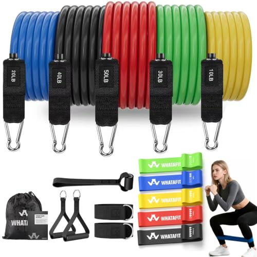 WHATAFIT Resistance Bands Set, Exercise Bands with Door Anchor, Handles, Carry Bag, Legs Ankle Straps for Resistance Training, Physical Therapy, Home Workouts for Men and Women