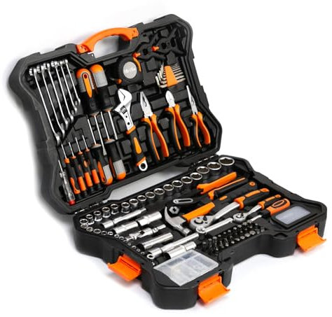 MBI - Valigetta Porta Attrezzi Composta Da 105-196 Pezzi, Comodo Kit Attrezzi, Cassetta Porta Attrezzi, Set Attrezzi Professionali Completo, Set Utensili Per La Casa O Officina (196 Pezzi)