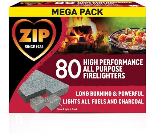 ZIP 80 Firelighters, High Performance All Purpose for Open Fires, Wood Burner, Multi Fuel Stove, BBQ, Firepit, Chiminea and Bonfires