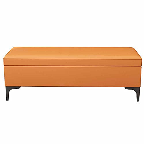 Brandschutz-Klapphocker aus PU-Leder für den Haushalt, Schuhwechselhocker mit Metallfüßen, kann 150 kg tragen, multifunktionaler Aufbewahrungshocker, 100 x 40 x 42 cm (Farbe: Orange)