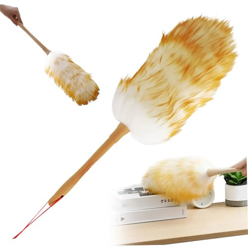 Weduspaty Dusters for Cleaning, Lambswool Duster with Wooden Handle, 17 Inch Anti-Static Feather Duster, Flexible Dusters for Cleaning Ceiling Fans, Computer Screens, Bookshelves, Feather Duster