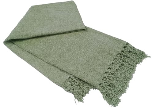 Olivia Rocco Chenille-Überwurfdecke mit Quasten für Couch, Sofa, Stuhl, Bett, Heimdekoration, weich, warm, gemütlich, Strickdecke, Geschenk, Salbeigrün, 130 x 170 cm