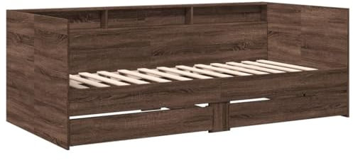 vidaXL Tagesbett, Gästebett mit 2 Schubladen mit Rollen, Schlafsofa für Schlafzimmer, Bettsofa Sofabett Daybed Bett, Braun Eichen-Optik 90x190cm Holzwerkstoff