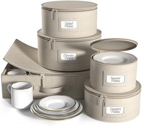 Sorbus China Storage Containers Hard Shell - Glass & Dish Storage Containers for Transport, Moving, Party - 5 Pc. Stackable Plate Storage Set for Dinnerware, Mugs, Cups - Felt Plate Protector included
