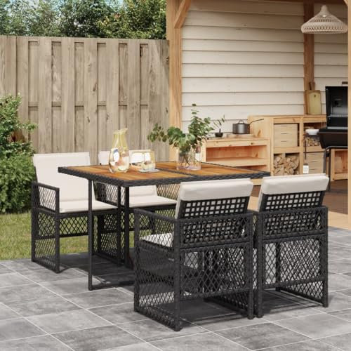 Somanki 5-TLG. Garten-Essgruppe mit Kissen Schwarz Poly Rattan, Esstisch Mit Stühlen Set, Gartenmöbel Sitzgruppe, Balkon Möbel, Gartenlounge Set, Terrassenmöbel, Balkonmöbel Set - 3210723