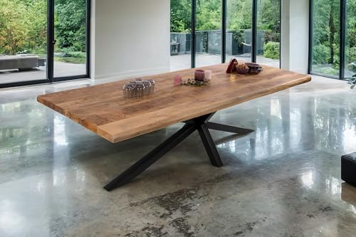 SAM Esstisch Cali | 300 x 100 cm | Mangoholz | Farbe: Natur/rau | Spider-Gestell Metall Schwarz | Massivholz mit echter Baumkante | pflegeleichter Baumkantentisch/Esszimmertisch