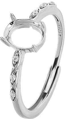 BENECREAT 925 Sterling Silber Oval Prong Ring Einstellungen, Platin Oval Edelstein Prong Ring Cabochon Einstellbare Ring Basis Blank fit für Schmuck machen Kit Frauen DIY Handwerk