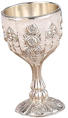 QWFVHJ Communion Goblet,Vintage Chalice Goblet,Stemware Communion Cups Gold Wine Cups Pine Resin Vintage Engraving Chalice Whiskey Goblet Chirstmas Small(Silver)