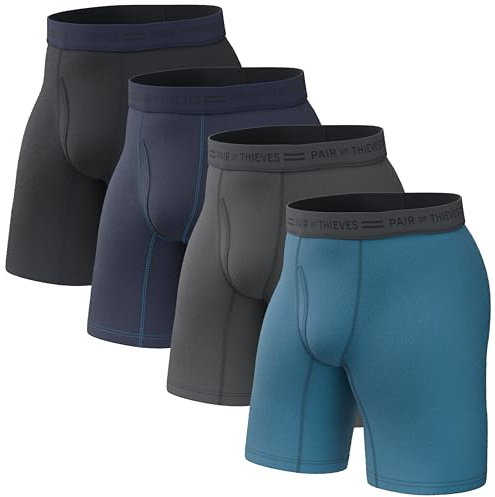 Pair of Thieves Men Every Day Kit Long Boxer Briefs | Underwear for Men | 4 Pack | Soft, Tagless, Cotton Spandex Blend | Moisture Wicking for the Gym, Work and Daily Comfort | Everyday Boxer Briefs