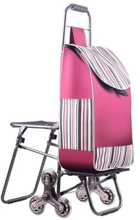 BOGAZY Einkaufstrolley Einkaufswagen Faltbarer Einkaufstrolley Mit Sitz, Treppensteigen, Einkaufs- Und Reise-Lebensmittelwagen Mit Rad, Einkaufstasche Aus Oxford-Stoff Einkaufstrolley Klappbar(Pink)