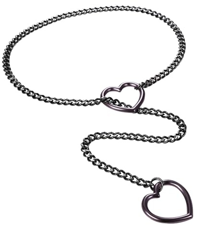 JewelryWe Choker Halskette Damen Panzerkette: Edelstahl Kubanische Kette Y Tropfen Lange Halskette mit Herz Kreis Anhänger Sexy Punk Rock Verstellbare Kette Halsband