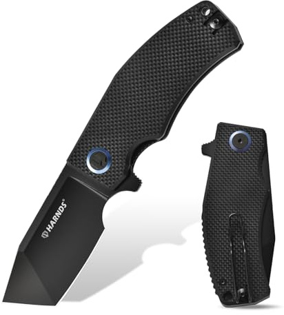 Harnds Navaja de Bolsillo, Cuchillo plegable con hoja de acero D2, Cuchillo Tanto EDC con Clip de Bolsillo, Mango G10, Supervivencia Cuchillos, Revenant (Negro-Negro Titanio)