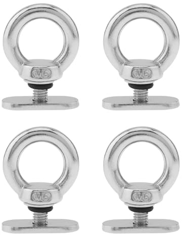 Smgda 4 Pack M6 Eye Bolts, 316 Stainless Steel Male Thread Lifting Ring Eye Bolts, Kayak Track Mount Tie Down Eyelet Rail for Living Lifting, Kayak Canoe Boat Rail Rope, Hold Bungee Cord and Ropes