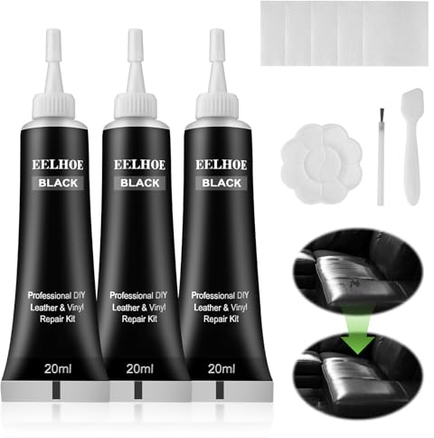 3 Stück Leder Reparatur Set Schwarz 20ML Lederfarbe Reparaturset, Mixbar Flüssigleder Reparatur Creme Autoleder Lederreparatur Kunstleder Reparieren Kit für Leder Autositze, Sofas, Schuh,Lederjacke