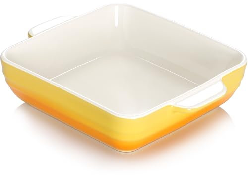 NUTRIUPS 8x8 inch Square Baking Dish, 1.5L Ceramic Baking Pan with Handles, Casserole Dish for Oven, Porcelain Bakeware (Gradient Yellow)