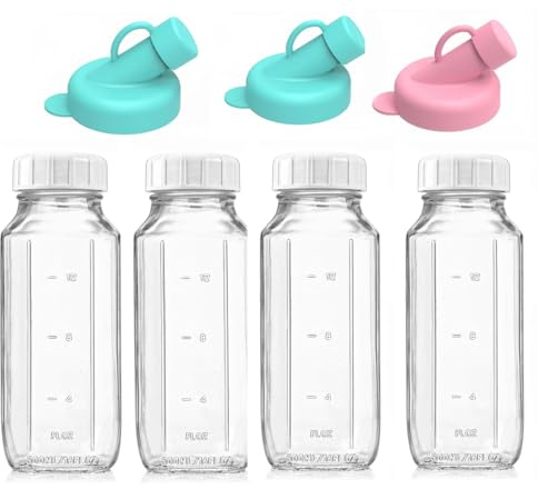 AOSEE Paquete de 4 botellas de vidrio reutilizables con tapa hermética de rosca,Set de Botellas de Cristal Herméticas 500ml con Tapa Hermetica de, Botellas de Nevera (500ML-4 Pack)