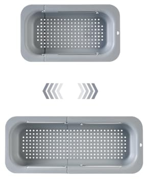 The Sink Colander Strainer Basket - Wash Vegetables and Fruits, Drain Cooked Pasta - Extendable - Kitchen Essentials (1, Grey)