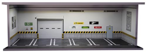 Display Case für Hot Wheels, Diorama 1/64 Skala Auto Garage Modell mit LED-Lichtern und Acrylabdeckung, Stapelbares Auto Parkplatz Modell, Diecast Auto Display Case (Weiße Garage)