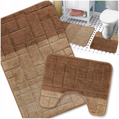 Decorator HOME Badteppich Set 2-TLG. Braun & Beige – rutschfest & Weich, Badematte für Badezimmer Teppich 50x80 cm & 50x40 cm - Ideal für Fußbodenheizung
