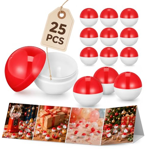 PartyKindom Lot de 25 boules rondes en plastique à remplir pour Pâques et décoration de vacances, durables et sûres pour les petits bonbons, rouge et blanc